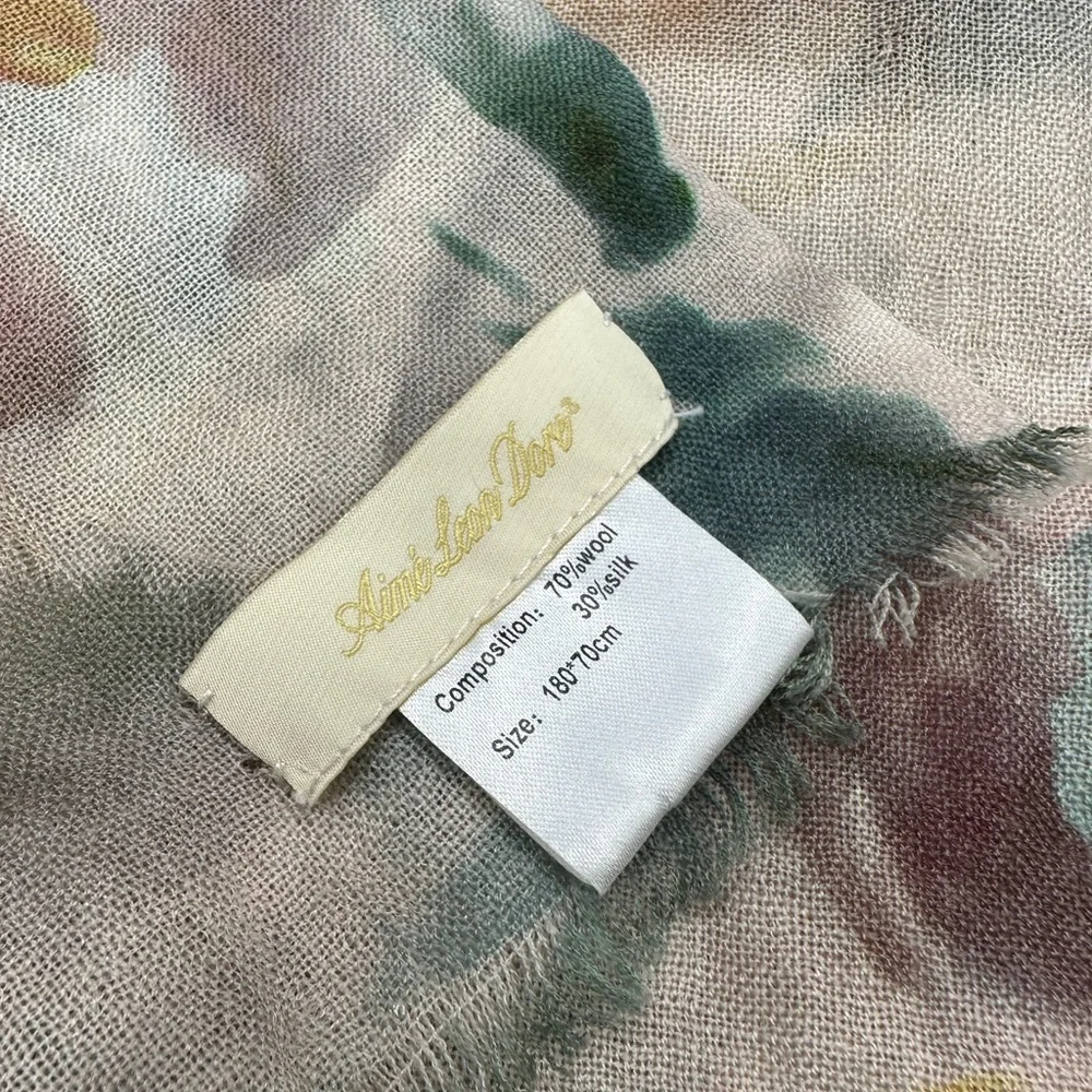 Aime Leon Dore Floral Scarf with Yellow and Green Accents Silk Wool